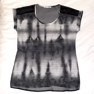 ❄️ Maurices Tie Dye Style Sheer Back Black White Blouse Medium